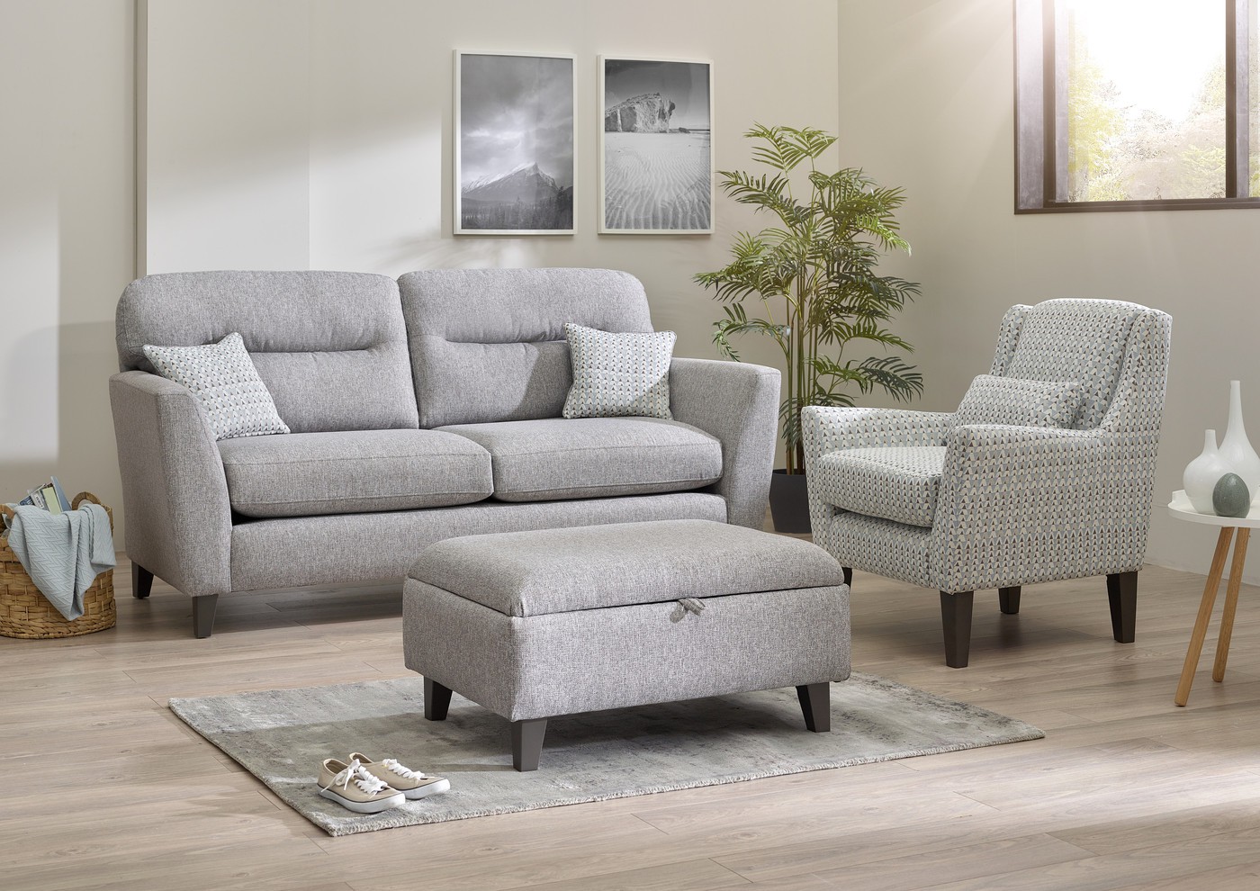 Three seater sales sofa with footstool