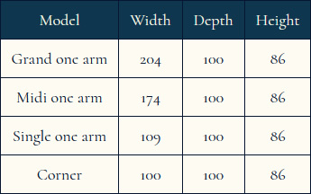 Fontaine Furniture Sizes