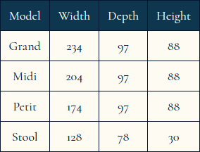 Tiffany Furniture Sizes